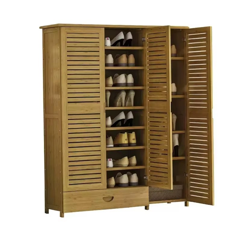 Large Capacity Modern Durable Natural Bamboo Solid Wood Shoe Cabinet