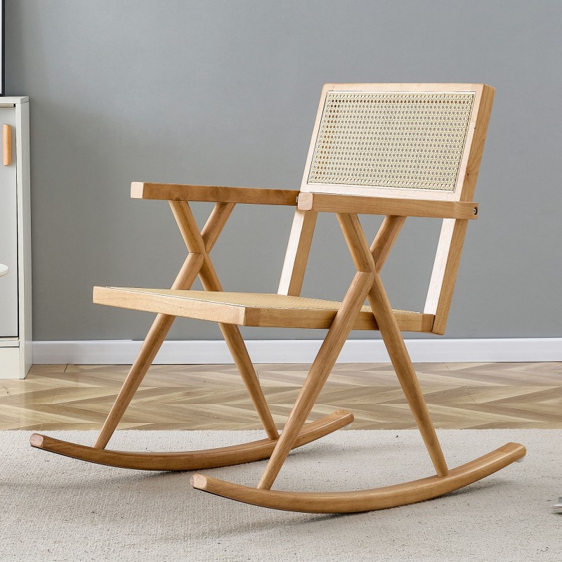 Solid Wood Single Chair Rattan Rocking Chair
